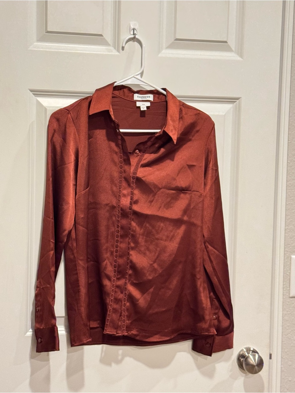 Express Satin Rust Button-Down Dress Shirt